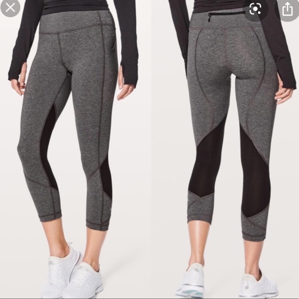 New Lululemon Free Crop Leggings Grey & Black Mesh